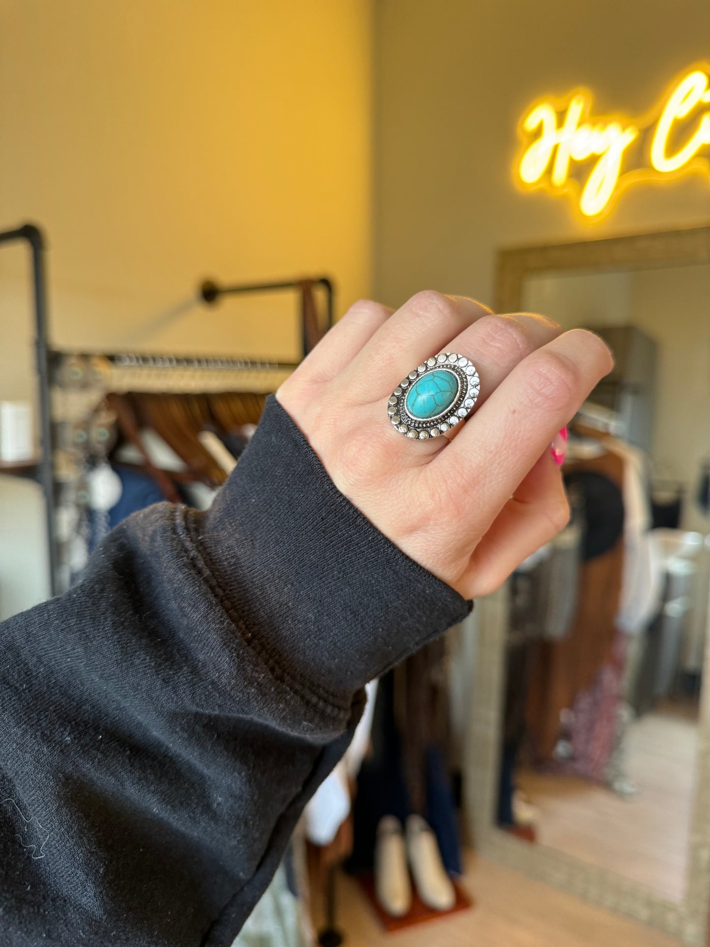 Oval Cut Adjustable Turquoise Ring