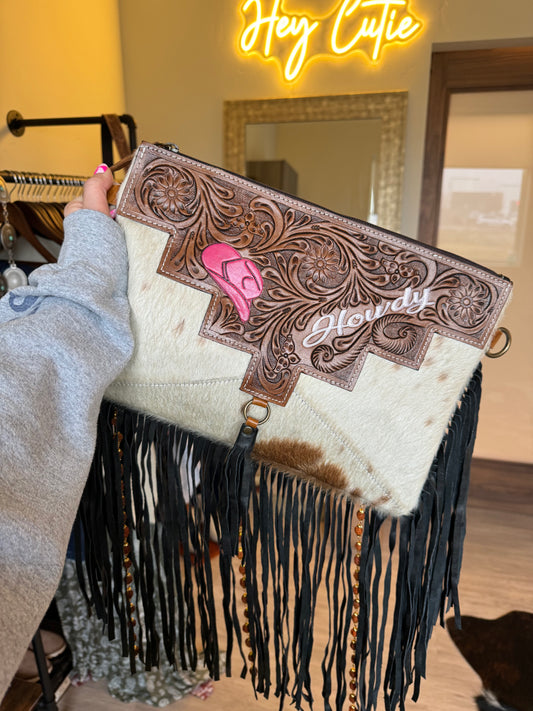 Pink Cowgirl Cowhide Fringe Purse