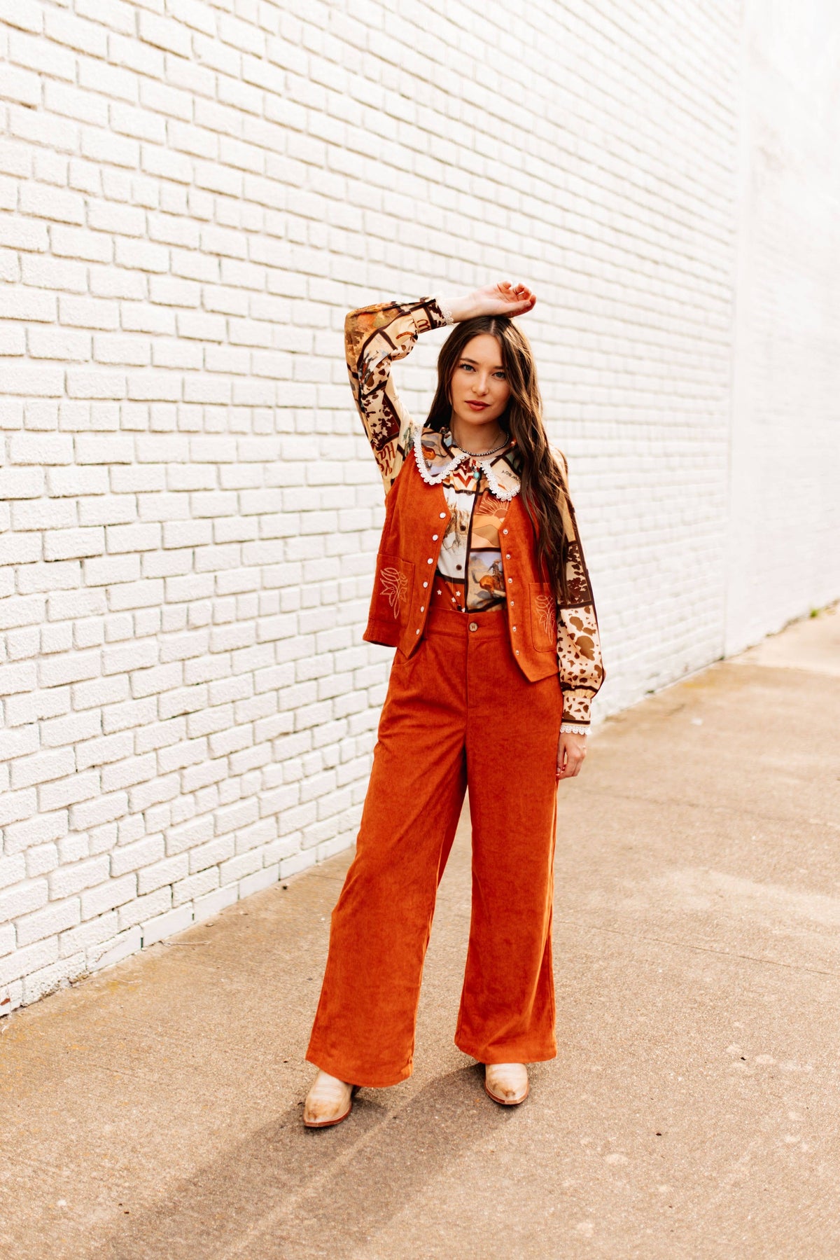 Rust Cord Pearl Snap Vest