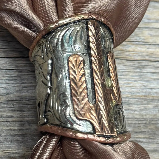 Silver Engraved Coyote N' Cactus Wild Rag Slide