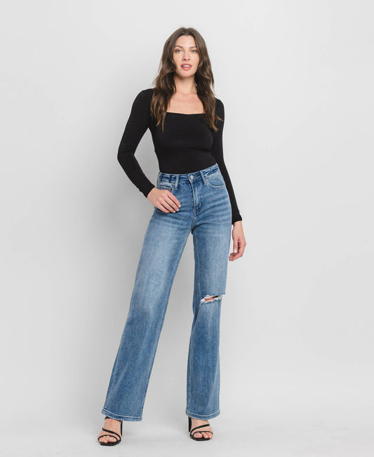 90'S Vintage Super High Rise Flare Jeans-Crush