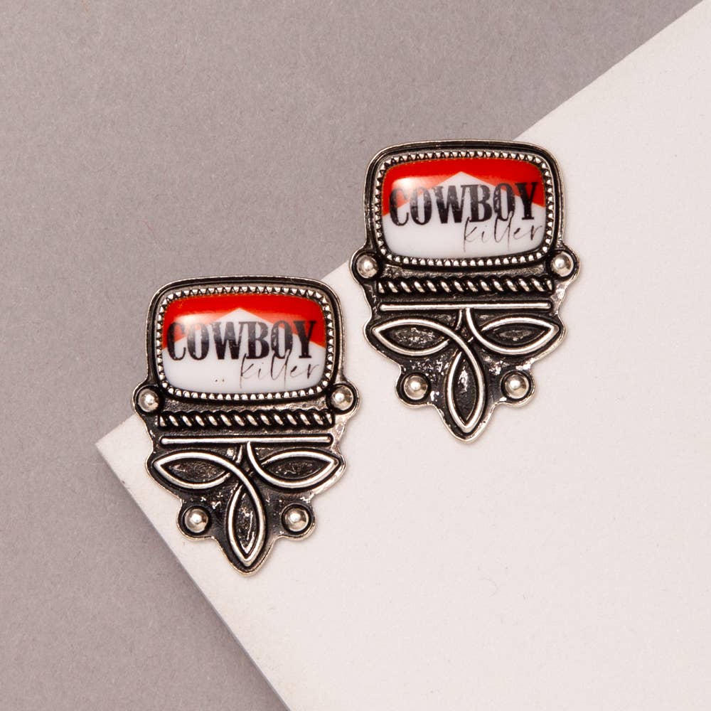 Western Cowboy Killer Boot Stitch Post Earrings