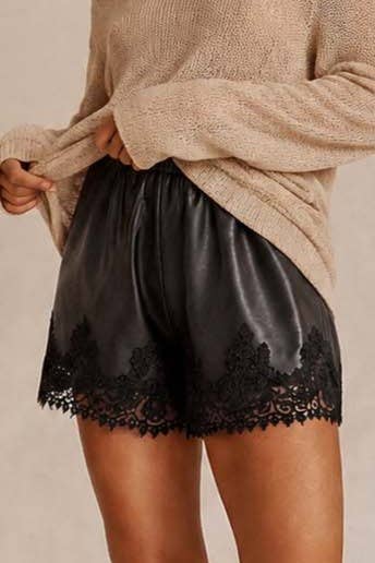 Lace Trim Faux Leather Shorts