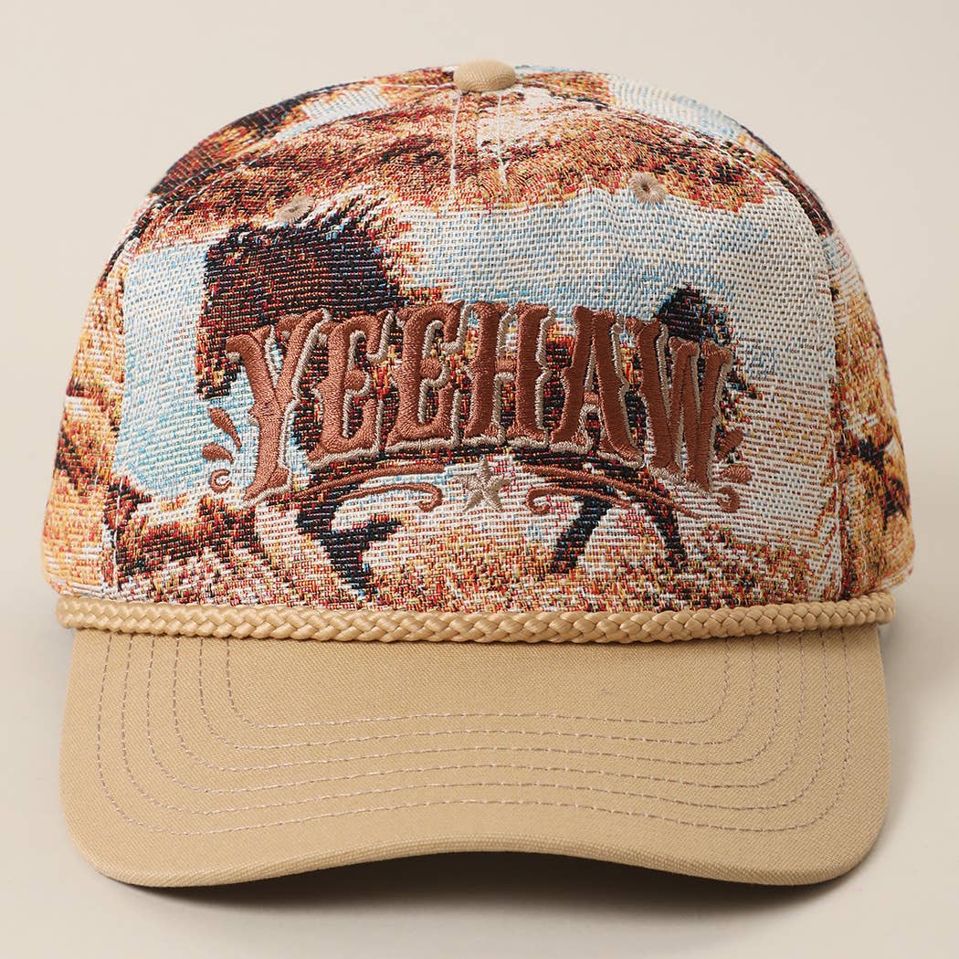 Yeehaw Embroidered Western Wild Horse Tapestry Rope Hat