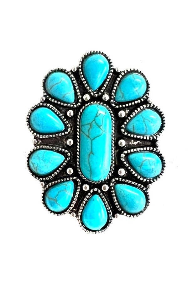 Western Turquoise Bloom Cuff Ring