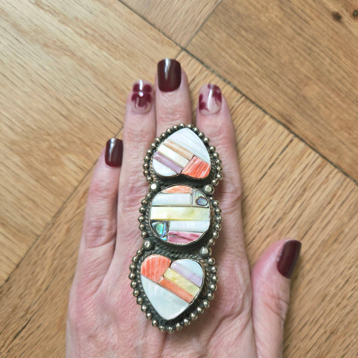 Large Shell Heart Tibetan Adjustable Ring