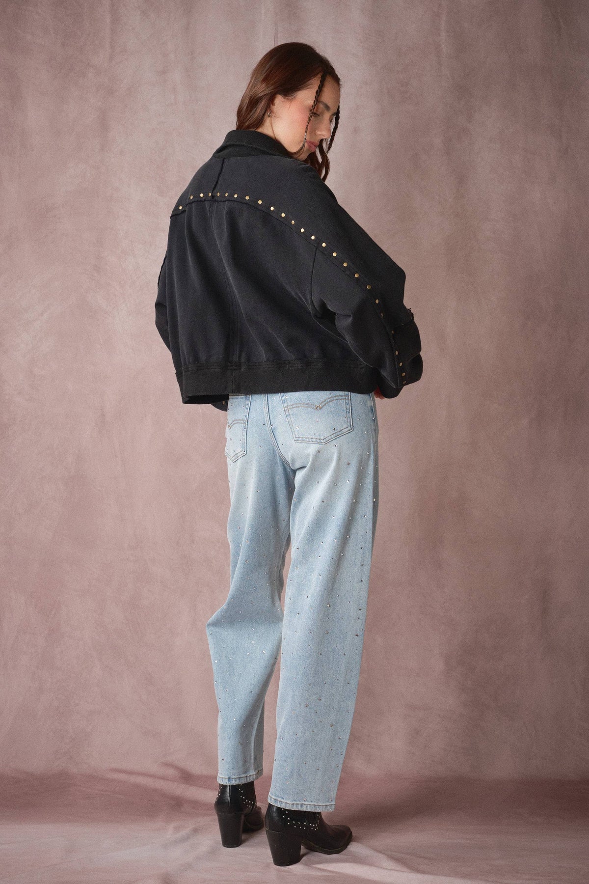 Studded Half-Zip Sweatshirt - Black