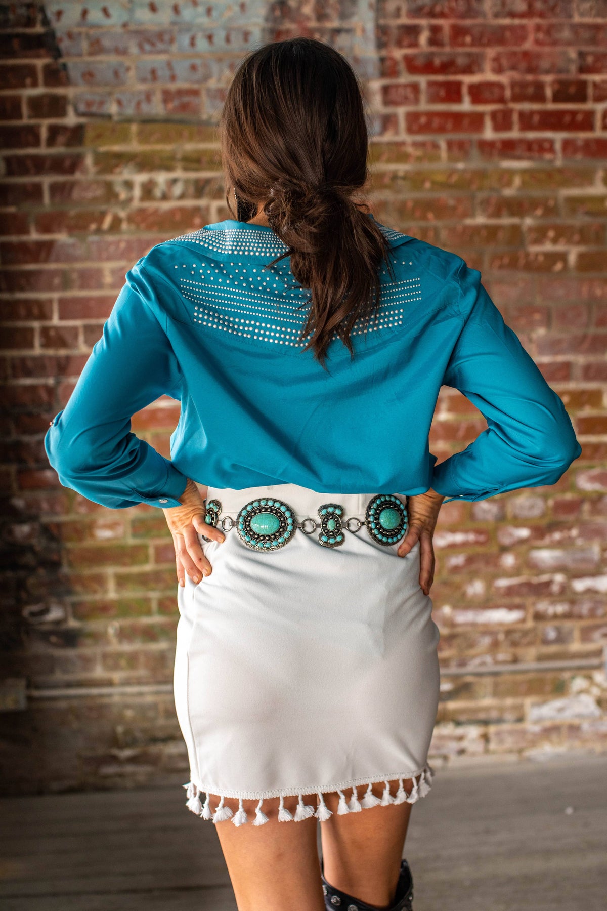 Turquoise Stone Metal Chain Link Belt