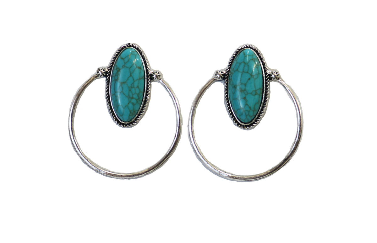 2.25" Turquoise Oval Post Earring with Hoop Accent