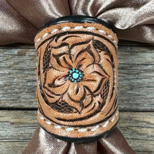 Floral and Teal Dot Leather Wild Rag Slide
